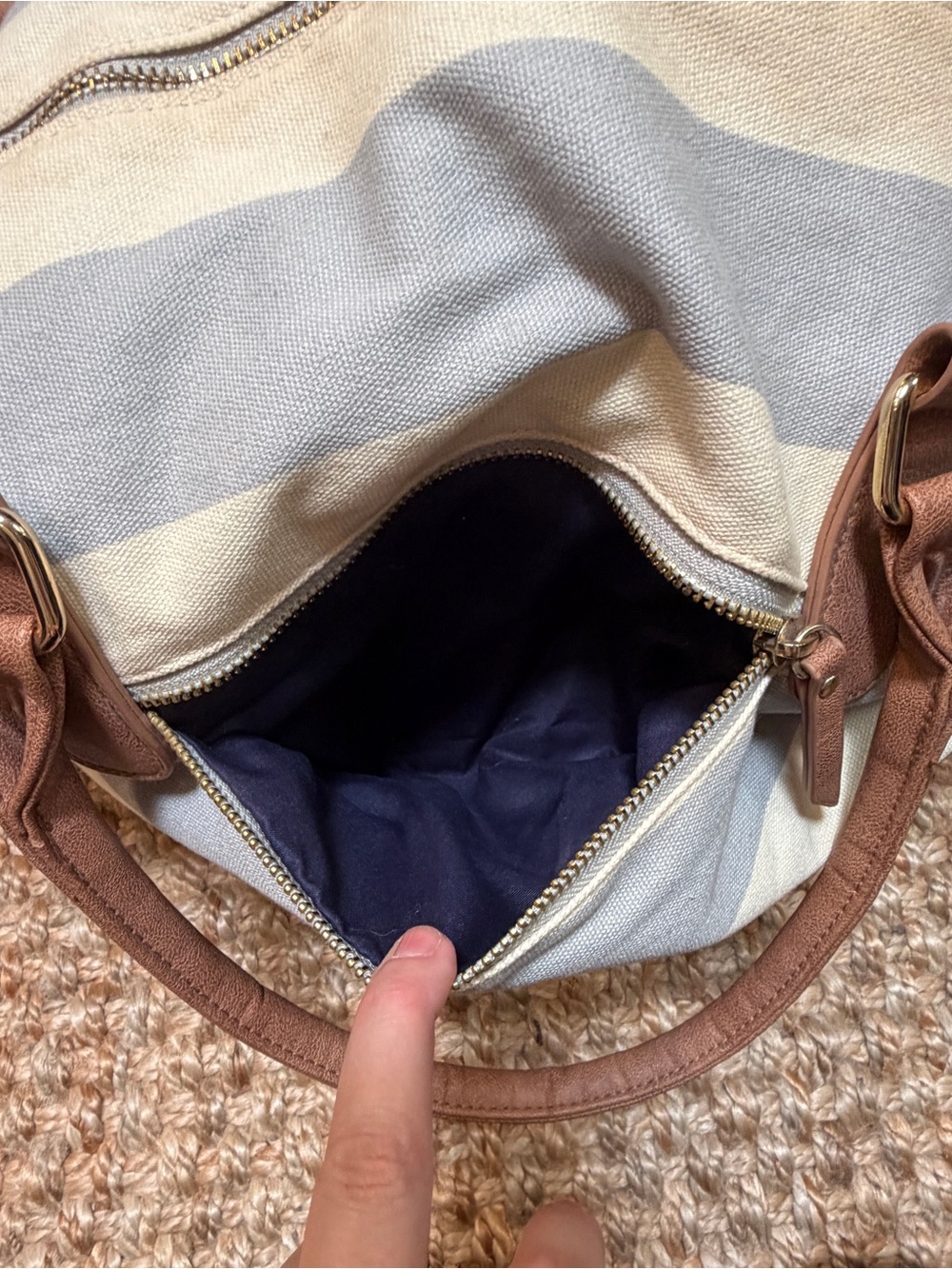 Blue and White Striped Duffel Bag - Picture 6 of 9